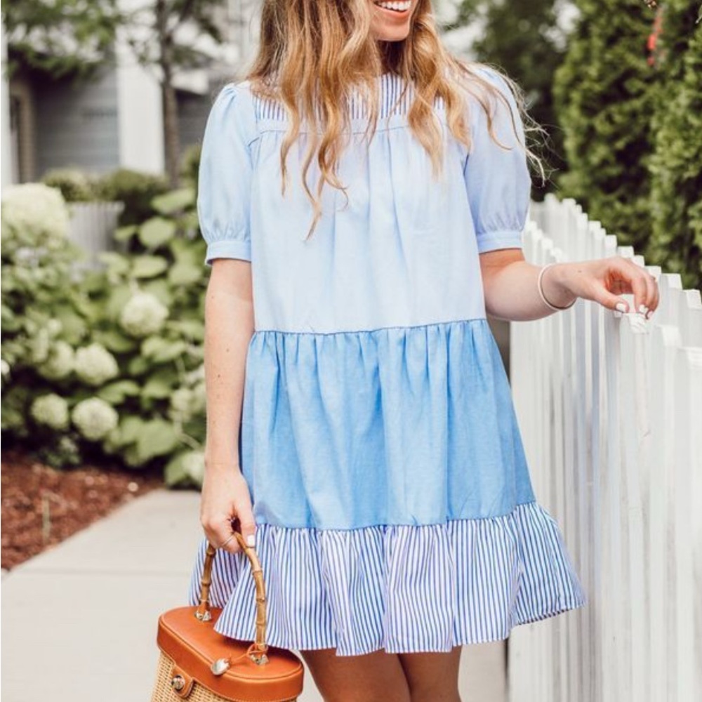 English Factory Blue and White Striped Dress